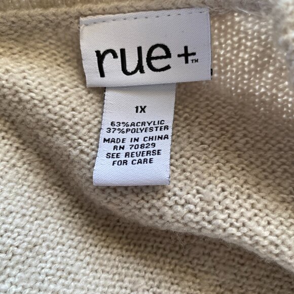 Rue+ beige long sleeve stretchy soft lace-up sweater women's size 1X - Picture 8 of 9